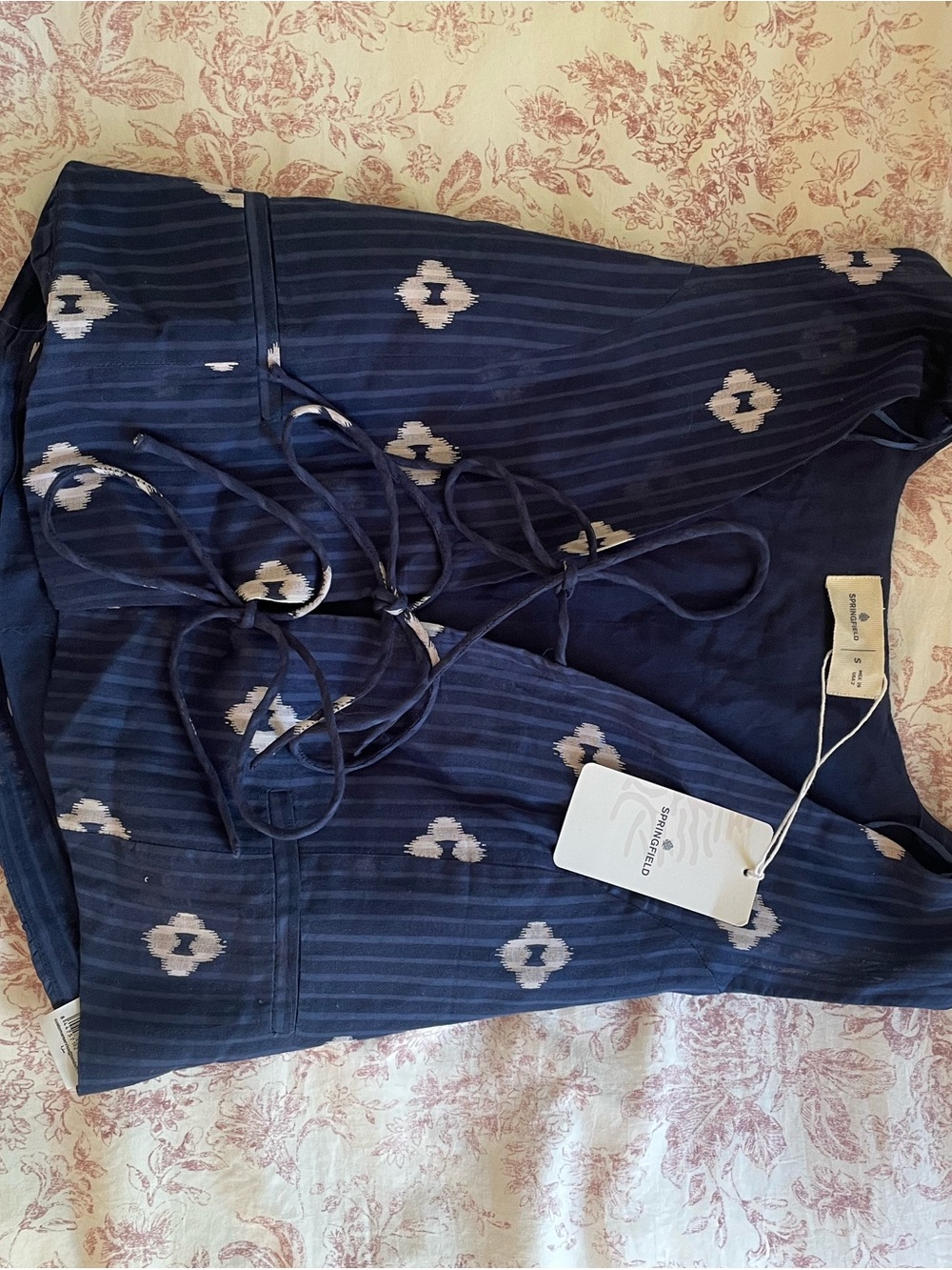 Thread & Supply Navy Blue Printed Tie-Front Women's Top